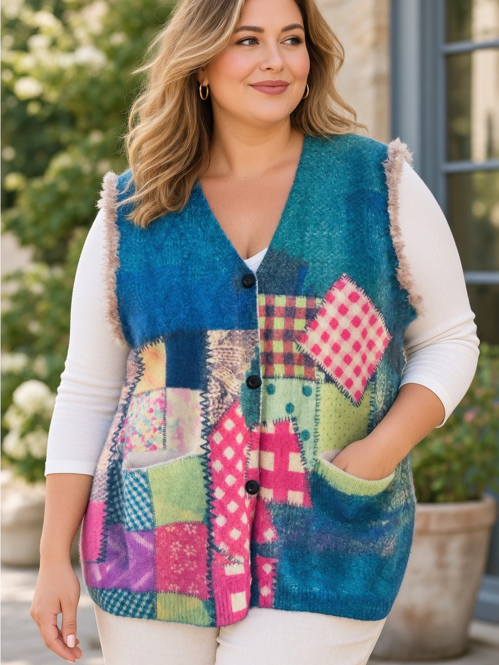Plus Size Wool Colourful Vest Size XL Sleeveless Sweater Knit